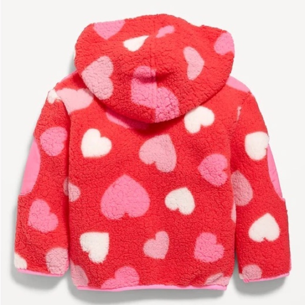 Brand New Old Navy Hearts Print Zip-Front Hooded Jacket for Toddler Girl 2T - Picture 2 of 3
